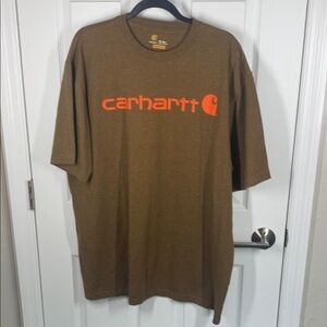 Carhartt T-shirt brown with orange lettering size XL Tall